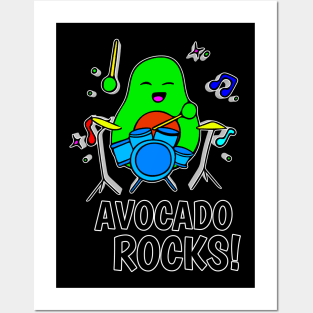 Avocado Rocks - Funny Avocado Cute Clipart Veggies - Musical Beats Drummer Posters and Art